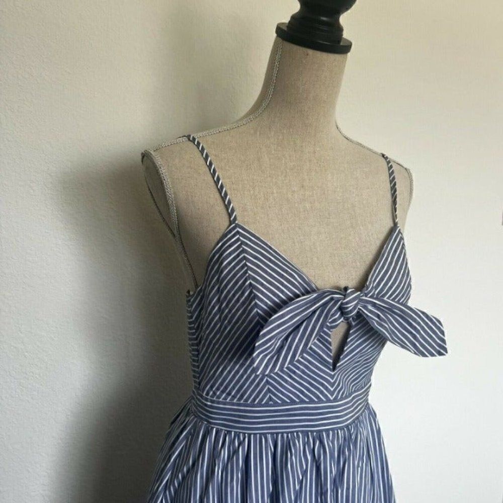 Lulus Joyful Days Blue & White Striped Knotted Front Midi Strappy Dress S NWOT - Picture 6 of 12